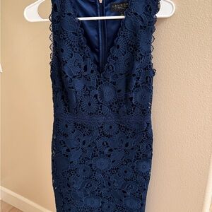 Laundry By Shelli Segal Navy Floral Lace Midi Dress